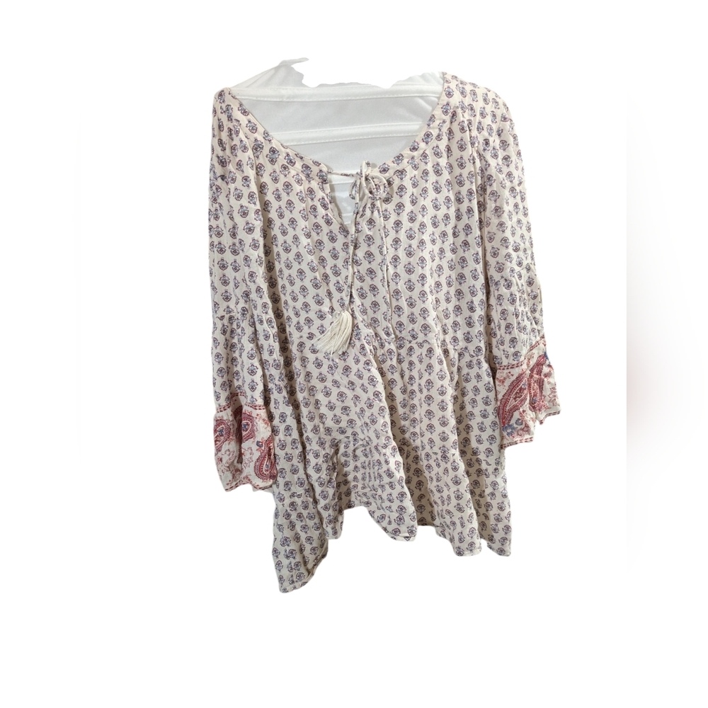 American Eagle Outfitters Cream and Red Boho Top
